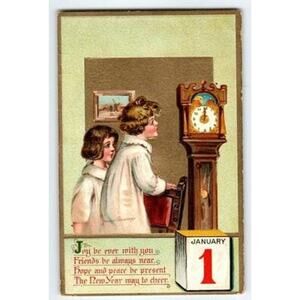 Vintage 1913 Frances Brundage New Year Postcard Divided Back Litho Signed